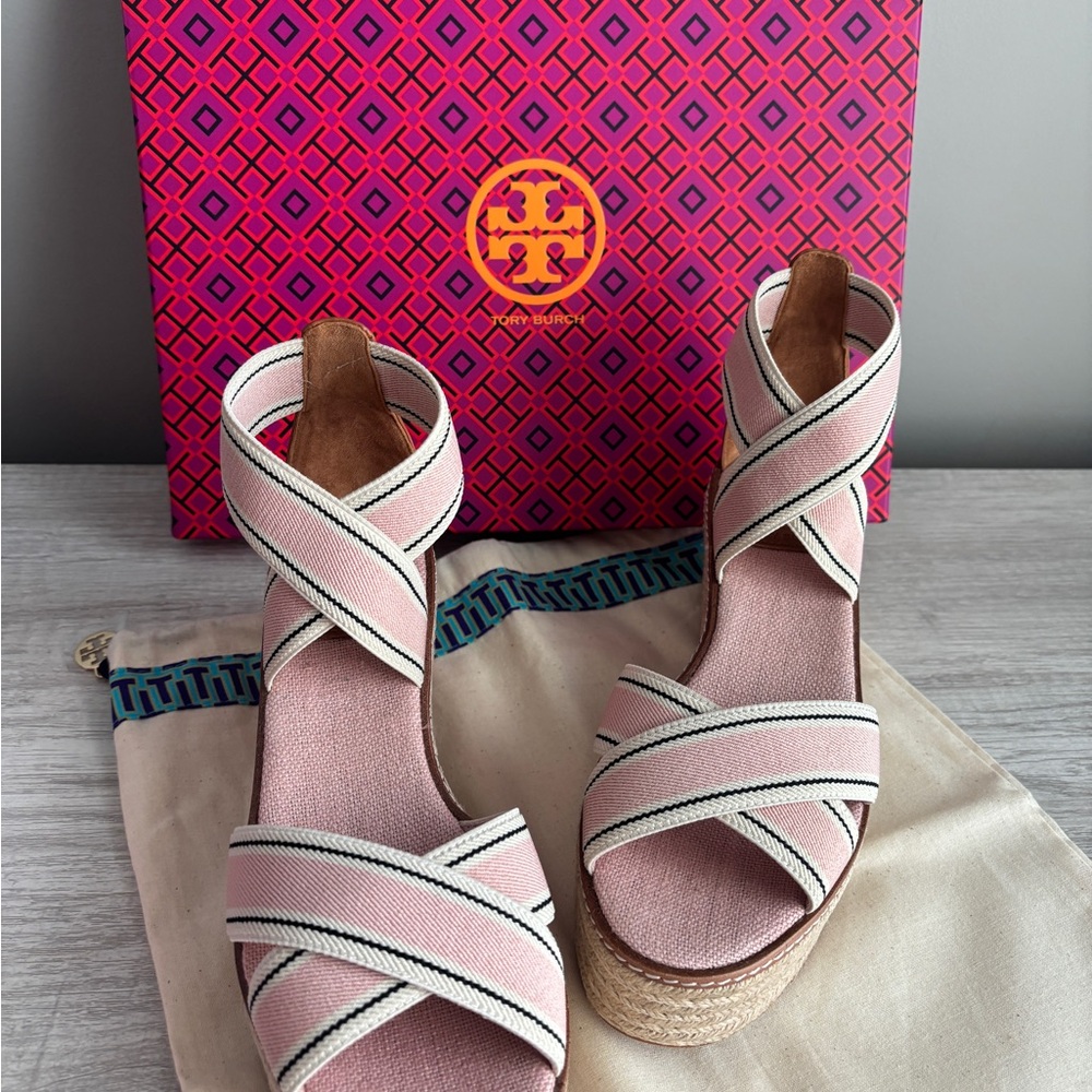 Tory Burch Pink and Cream Espadrilles
